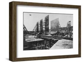 Construction Workers Laying Steel Girders for Laying Cement at the Gatun Lock in the Panama Canal-null-Framed Photographic Print