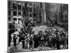 Construction Workers Line up for Pay Beside the First Rockefeller Center Christmas Tree-null-Mounted Premium Photographic Print