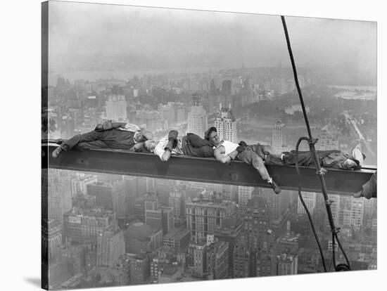 Construction Workers Resting on Steel Beam above Manhattan-null-Stretched Canvas