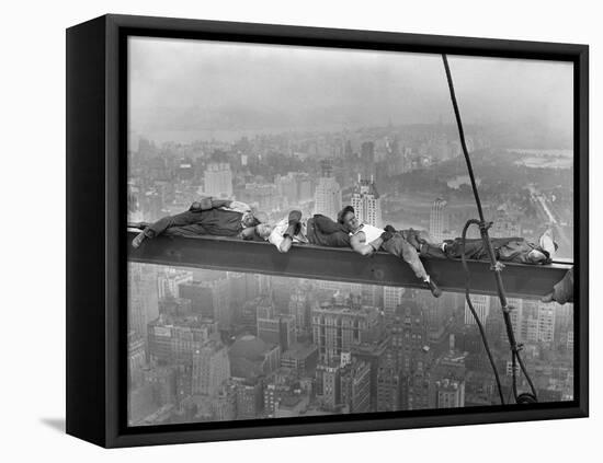 Construction Workers Resting on Steel Beam above Manhattan-null-Framed Stretched Canvas