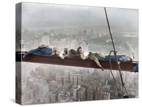 Construction Workers Resting on Steel Beam above Manhattan-null-Stretched Canvas