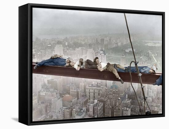 Construction Workers Resting on Steel Beam above Manhattan-null-Framed Stretched Canvas