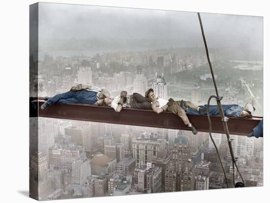 Construction Workers Resting on Steel Beam above Manhattan-null-Stretched Canvas