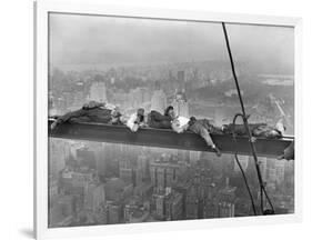 Construction Workers Resting on Steel Beam above Manhattan-null-Framed Photographic Print