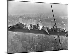 Construction Workers Resting on Steel Beam above Manhattan-null-Mounted Photographic Print