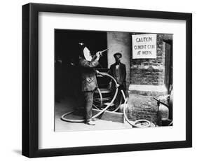 Construction Workers Spraying Cement on Roof with Concrete Gun-null-Framed Photographic Print