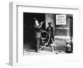 Construction Workers Spraying Cement on Roof with Concrete Gun-null-Framed Photographic Print