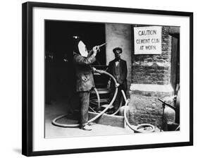 Construction Workers Spraying Cement on Roof with Concrete Gun-null-Framed Photographic Print