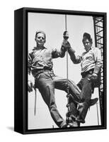 Construction Workers Standing on a Wreaking Ball-Ralph Crane-Framed Stretched Canvas