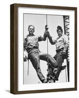 Construction Workers Standing on a Wreaking Ball-Ralph Crane-Framed Photographic Print