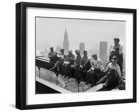 Construction Workers Take a Lunch Break on a Steel Beam Atop the RCA Building at Rockefeller Center-null-Framed Premium Photographic Print