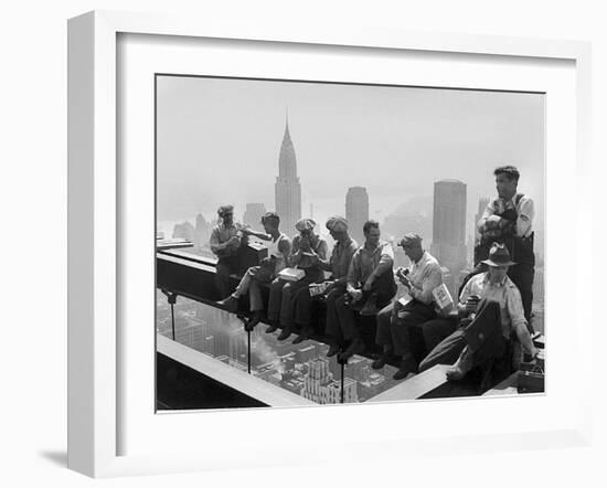 Construction Workers Take a Lunch Break on a Steel Beam Atop the RCA Building at Rockefeller Center-null-Framed Premium Photographic Print
