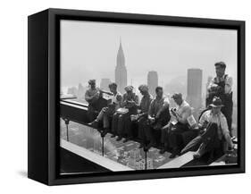 Construction Workers Take a Lunch Break on a Steel Beam Atop the RCA Building at Rockefeller Center-null-Framed Stretched Canvas