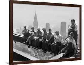 Construction Workers Take a Lunch Break on a Steel Beam Atop the RCA Building at Rockefeller Center-null-Framed Photographic Print