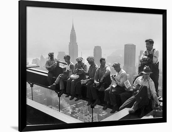 Construction Workers Take a Lunch Break on a Steel Beam Atop the RCA Building at Rockefeller Center-null-Framed Photographic Print