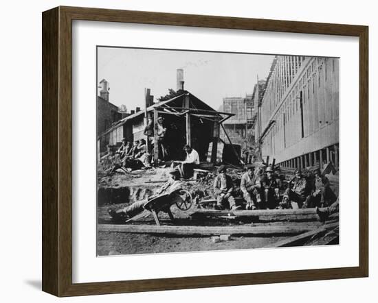 Construction Workers Take Break-null-Framed Premium Photographic Print