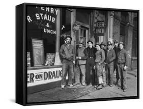 Construction Workers Taking Lunch Break During Construction of Queens Midtown Tunnel, NYC-Carl Mydans-Framed Stretched Canvas