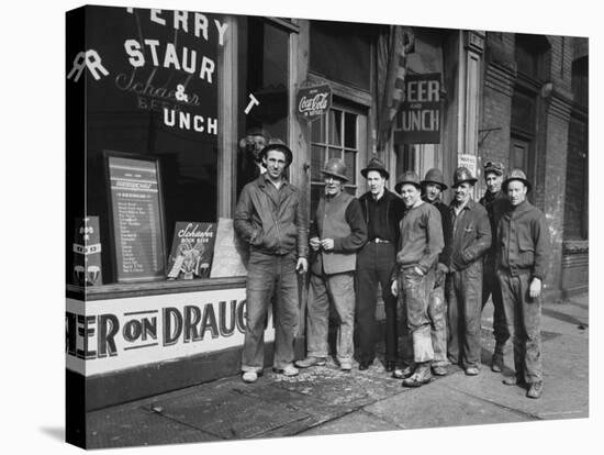 Construction Workers Taking Lunch Break During Construction of Queens Midtown Tunnel, NYC-Carl Mydans-Stretched Canvas