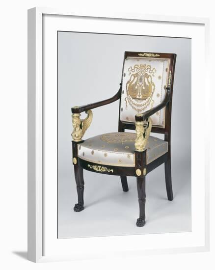 Consulate-Early Empire Style Armchair with Gilt Bronze Sphinx Arm Supports, France-null-Framed Giclee Print