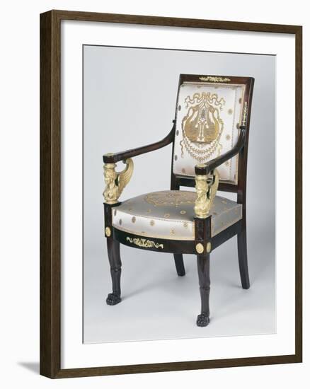 Consulate-Early Empire Style Armchair with Gilt Bronze Sphinx Arm Supports, France-null-Framed Giclee Print