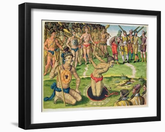 Consulting a Sorcerer, from 'Brevis Narratio..', Engraved by Theodore De Bry-Jacques Le Moyne-Framed Giclee Print
