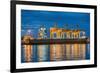 Container Cargo Freight Ship with Working Container Crane in Shipyard at Dusk-Prasit Rodphan-Framed Photographic Print