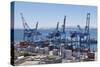 Container port at the harbour in Valparaiso, Chile, South America-Julio Etchart-Stretched Canvas
