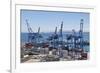 Container port at the harbour in Valparaiso, Chile, South America-Julio Etchart-Framed Photographic Print