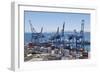 Container port at the harbour in Valparaiso, Chile, South America-Julio Etchart-Framed Photographic Print