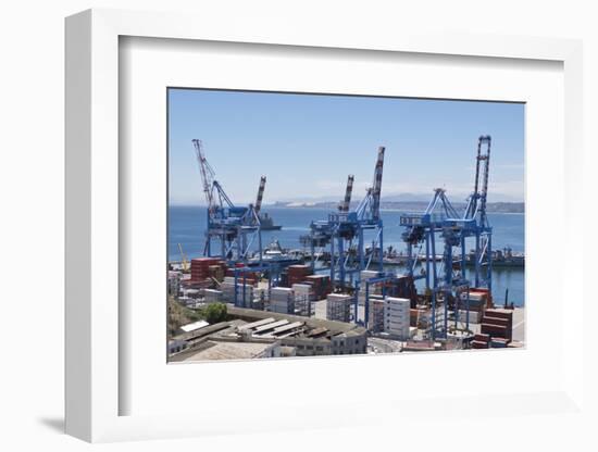 Container port at the harbour in Valparaiso, Chile, South America-Julio Etchart-Framed Photographic Print