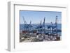 Container port at the harbour in Valparaiso, Chile, South America-Julio Etchart-Framed Photographic Print
