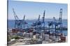 Container port at the harbour in Valparaiso, Chile, South America-Julio Etchart-Stretched Canvas