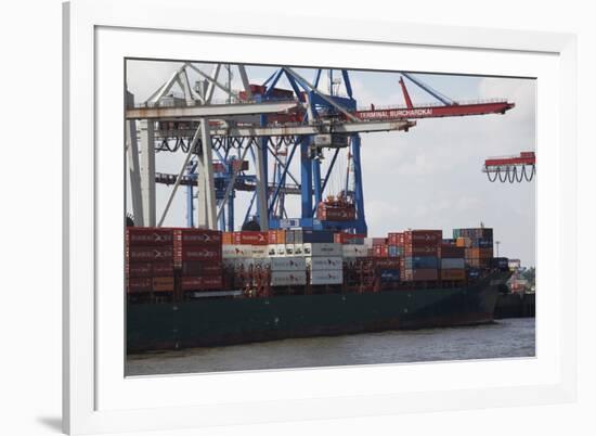 Container Ship and Dock Hamburg, Germany-Dennis Brack-Framed Photographic Print