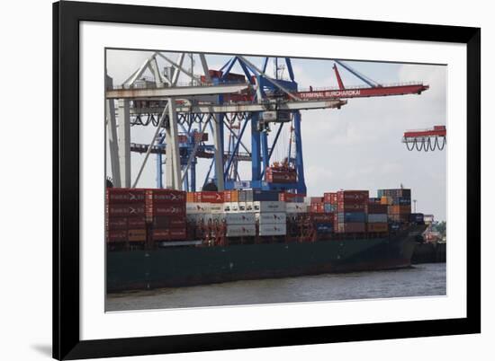 Container Ship and Dock Hamburg, Germany-Dennis Brack-Framed Photographic Print