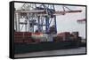 Container Ship and Dock Hamburg, Germany-Dennis Brack-Framed Stretched Canvas