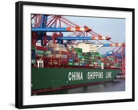 Container Ship at Container Terminal, Hamburg Harbour, Germany, Europe-Hans Peter Merten-Framed Photographic Print