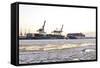 Container Ship Doing a Turning Manoeuvre, Ice Drift, Harbour Cranes-Axel Schmies-Framed Stretched Canvas