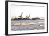 Container Ship Doing a Turning Manoeuvre, Ice Drift, Harbour Cranes-Axel Schmies-Framed Photographic Print