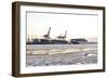 Container Ship Doing a Turning Manoeuvre, Ice Drift, Harbour Cranes-Axel Schmies-Framed Photographic Print