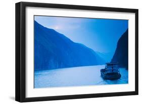 Container Ship in the River at Sunset, Wu Gorge, Yangtze River, Hubei Province, China-null-Framed Photographic Print