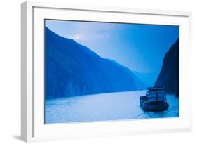 Container Ship in the River at Sunset, Wu Gorge, Yangtze River, Hubei Province, China-null-Framed Photographic Print