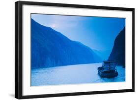 Container Ship in the River at Sunset, Wu Gorge, Yangtze River, Hubei Province, China-null-Framed Photographic Print