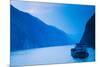 Container Ship in the River at Sunset, Wu Gorge, Yangtze River, Hubei Province, China-null-Mounted Photographic Print