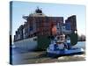 Container Ship on the River Elbe, Hamburg, Germany, Europe-Hans Peter Merten-Stretched Canvas