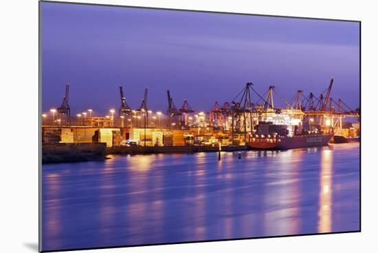 Container Terminal with Container Ship Hamburg-SŸd, Loading, Waltershof Harbour, Dusk, Altona-Axel Schmies-Mounted Photographic Print