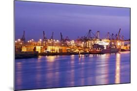 Container Terminal with Container Ship Hamburg-SŸd, Loading, Waltershof Harbour, Dusk, Altona-Axel Schmies-Mounted Photographic Print