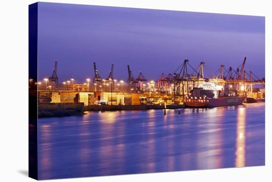 Container Terminal with Container Ship Hamburg-SŸd, Loading, Waltershof Harbour, Dusk, Altona-Axel Schmies-Stretched Canvas
