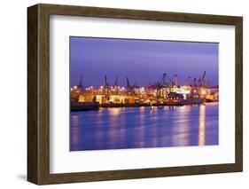 Container Terminal with Container Ship Hamburg-SŸd, Loading, Waltershof Harbour, Dusk, Altona-Axel Schmies-Framed Photographic Print