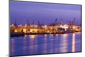 Container Terminal with Container Ship Hamburg-SŸd, Loading, Waltershof Harbour, Dusk, Altona-Axel Schmies-Mounted Photographic Print