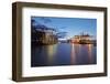 Container Vessel at Terminal in Harbor in the Evening-schulzhattingen-Framed Photographic Print